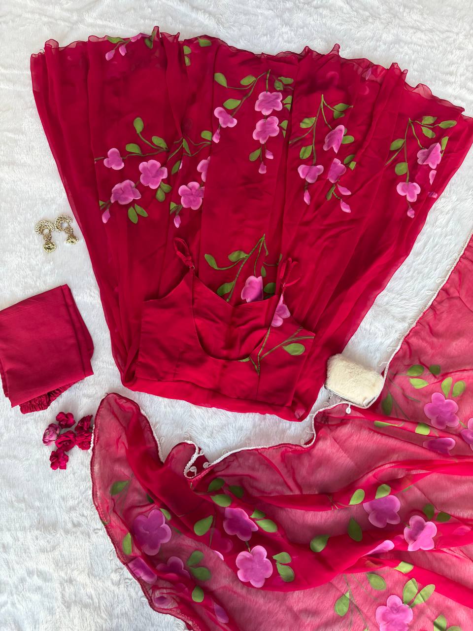 Red Handpaint Georgette Anarkali Suit ClothsVilla