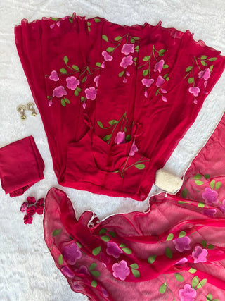 Red Handpaint Georgette Anarkali Suit ClothsVilla