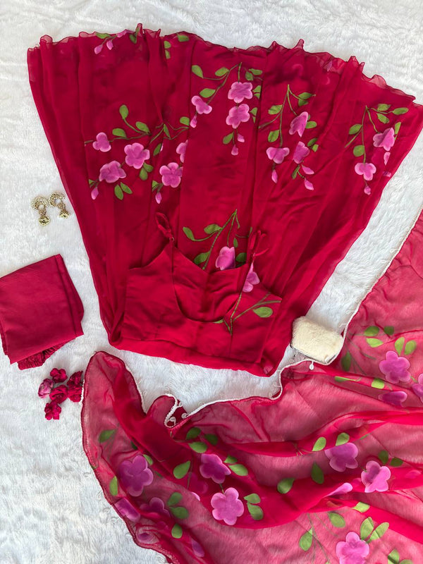 Red Handpaint Georgette Anarkali Suit ClothsVilla