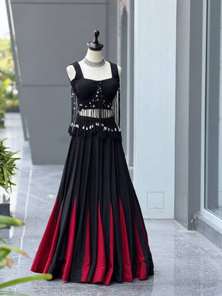Black & Rani Pink Cotton Lehenga Choli ClothsVilla