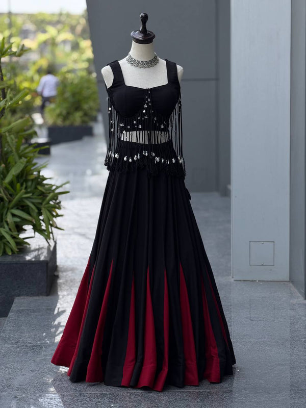 Black & Rani Pink Cotton Lehenga Choli ClothsVilla
