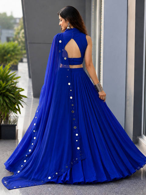 Royal Blue Cotton Mirror Work Lehenga Choli ClothsVilla Main image