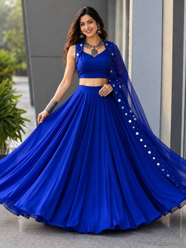 Royal Blue Cotton Mirror Work Lehenga Choli ClothsVilla