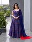 Navy Blue Printed Organza Gown with Dupatta ClothsVilla