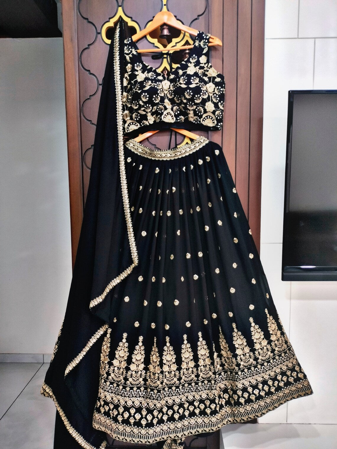 Clothsvilla Black Lehenga Choli Set for Girls and Women
