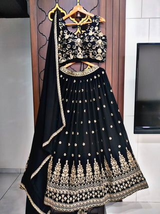 Clothsvilla Black Lehenga Choli Set for Girls and Women