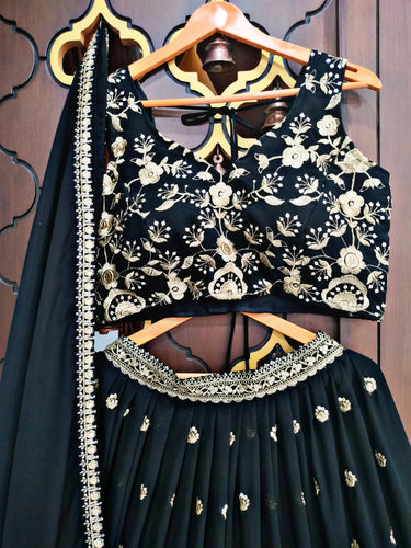 Clothsvilla Black Lehenga Choli Set for Girls and Women