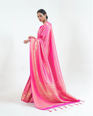 Fuscia Pink Woven Kanjivaram Silk Saree : Limited Edition Clothsvilla
