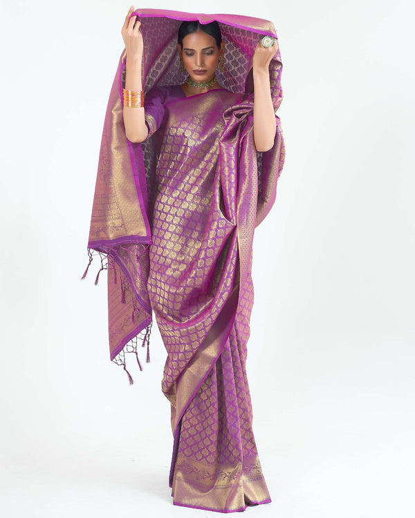 Deep Purple Woven Kanjivaram Silk Saree : Limited Edition Clothsvilla