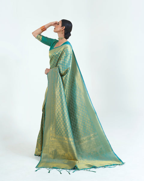 Persian Green Woven Kanjivaram Silk Saree : Limited Edition Clothsvilla Main image