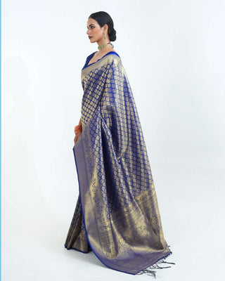 Denim Blue Woven Kanjivaram Silk Saree : Limited Edition Clothsvilla