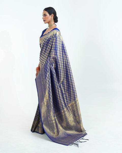 Denim Blue Woven Kanjivaram Silk Saree : Limited Edition Clothsvilla Main image