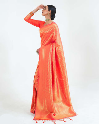 Coral Orange Woven Kanjivaram Silk Saree : Limited Edition Clothsvilla