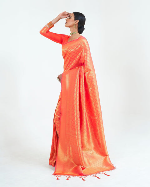 Coral Orange Woven Kanjivaram Silk Saree : Limited Edition Clothsvilla Main image