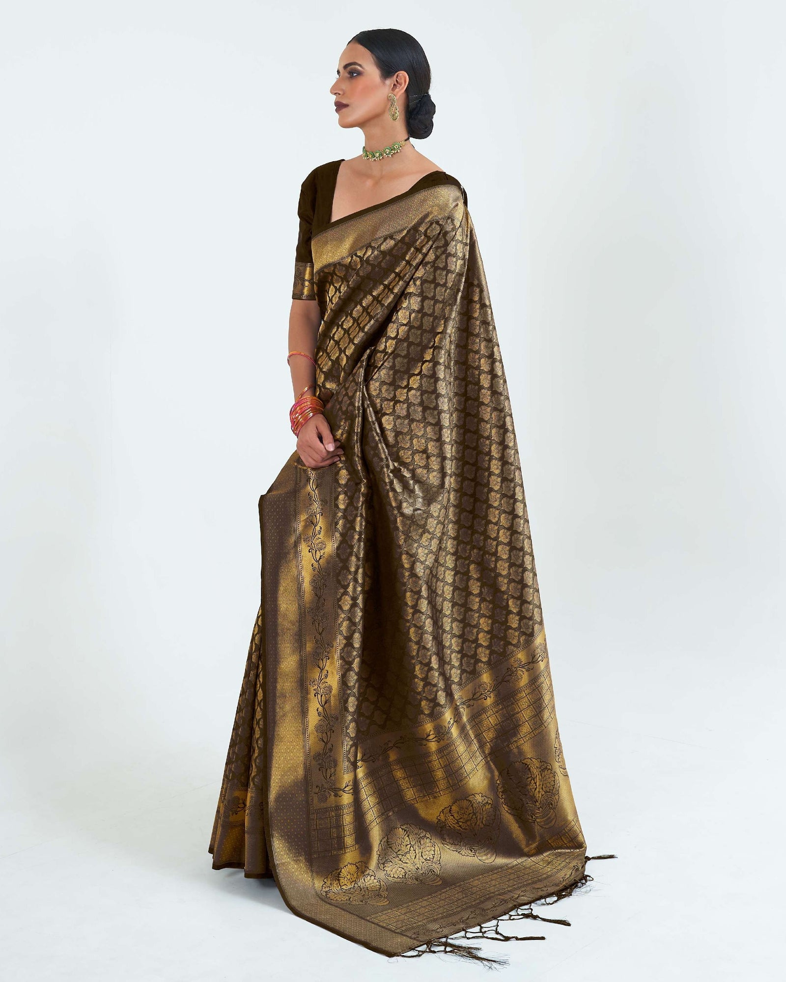 Midnight Black Woven Kanjivaram Silk Saree : Limited Edition Clothsvilla