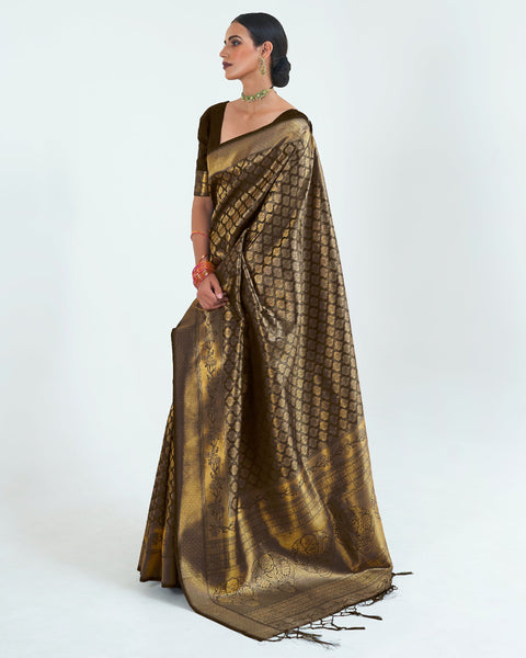 Midnight Black Woven Kanjivaram Silk Saree : Limited Edition Clothsvilla Main image