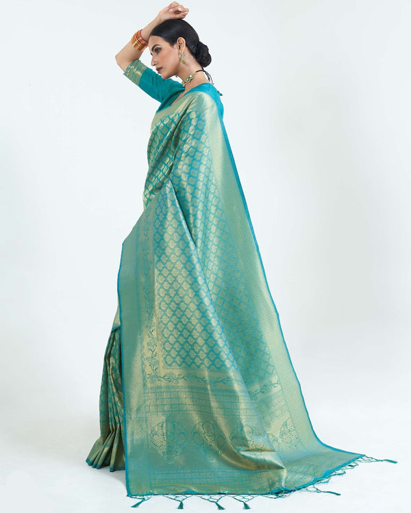 Teal Blue Woven Kanjivaram Silk Saree : Limited Edition Clothsvilla