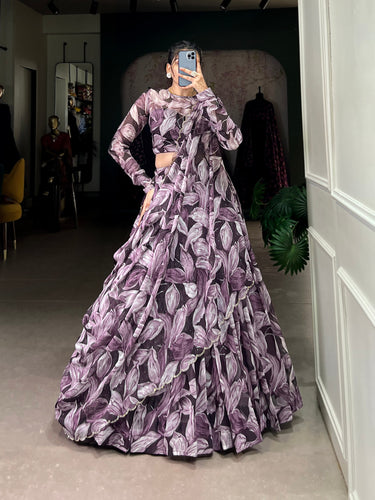 Coffee Glamorous Grace Tabby Silk Lehenga Set with Hotfix Detailing