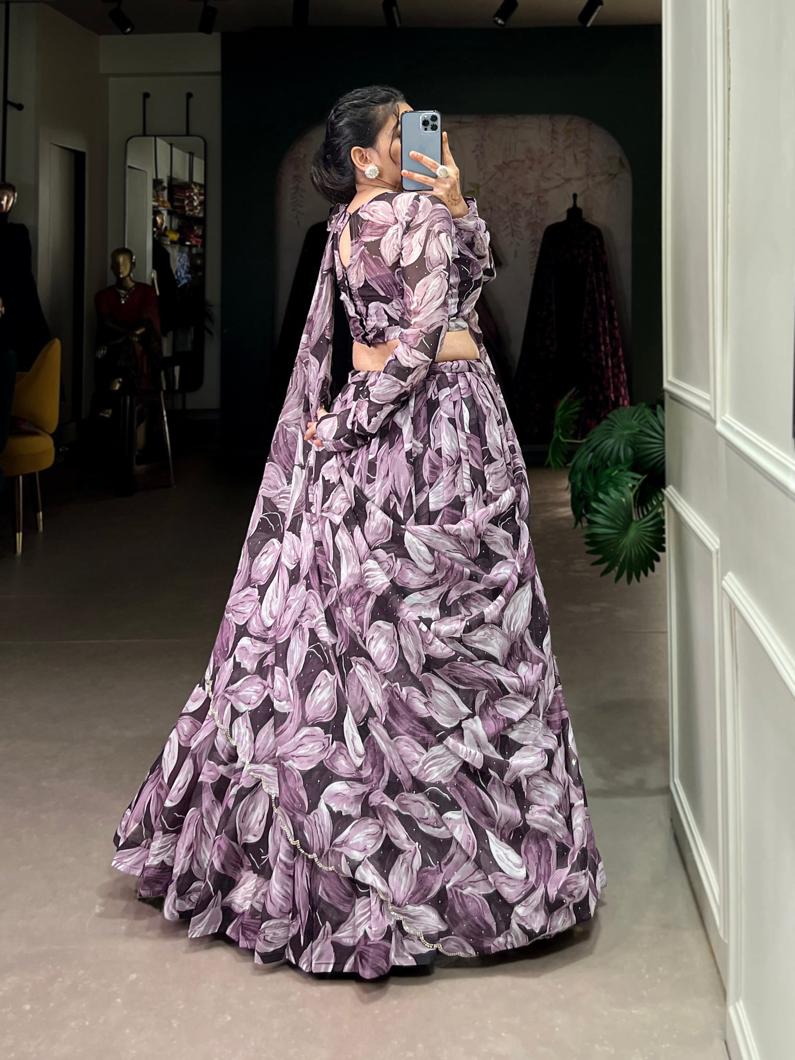 Coffee Glamorous Grace Tabby Silk Lehenga Set with Hotfix Detailing
