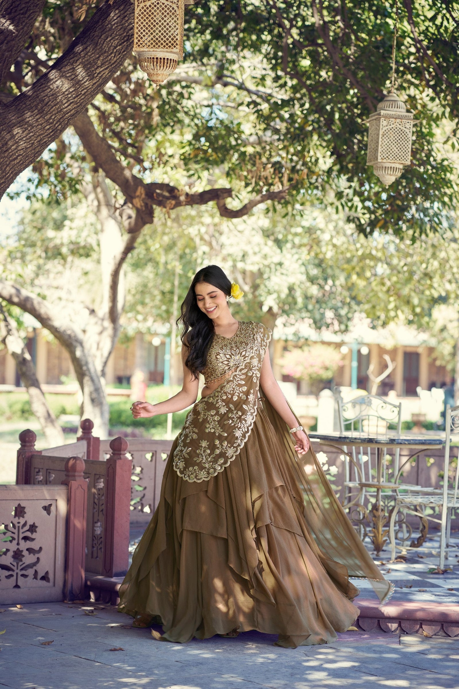 Coffee Marble Sequins Lehenga ClothsVilla