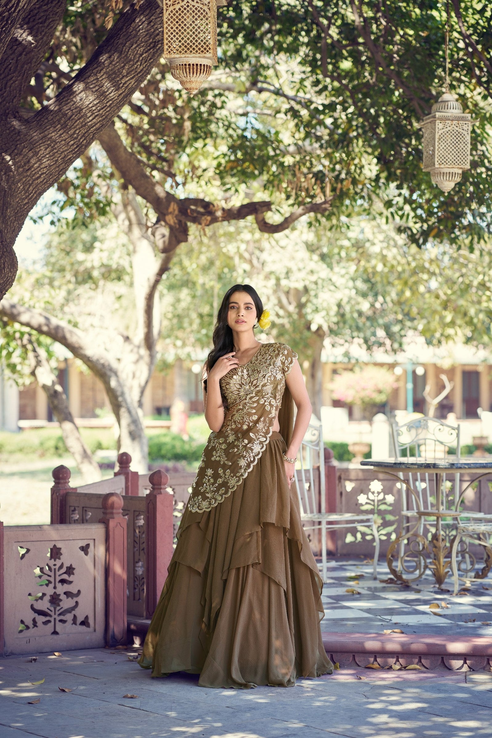 Coffee Marble Sequins Lehenga ClothsVilla