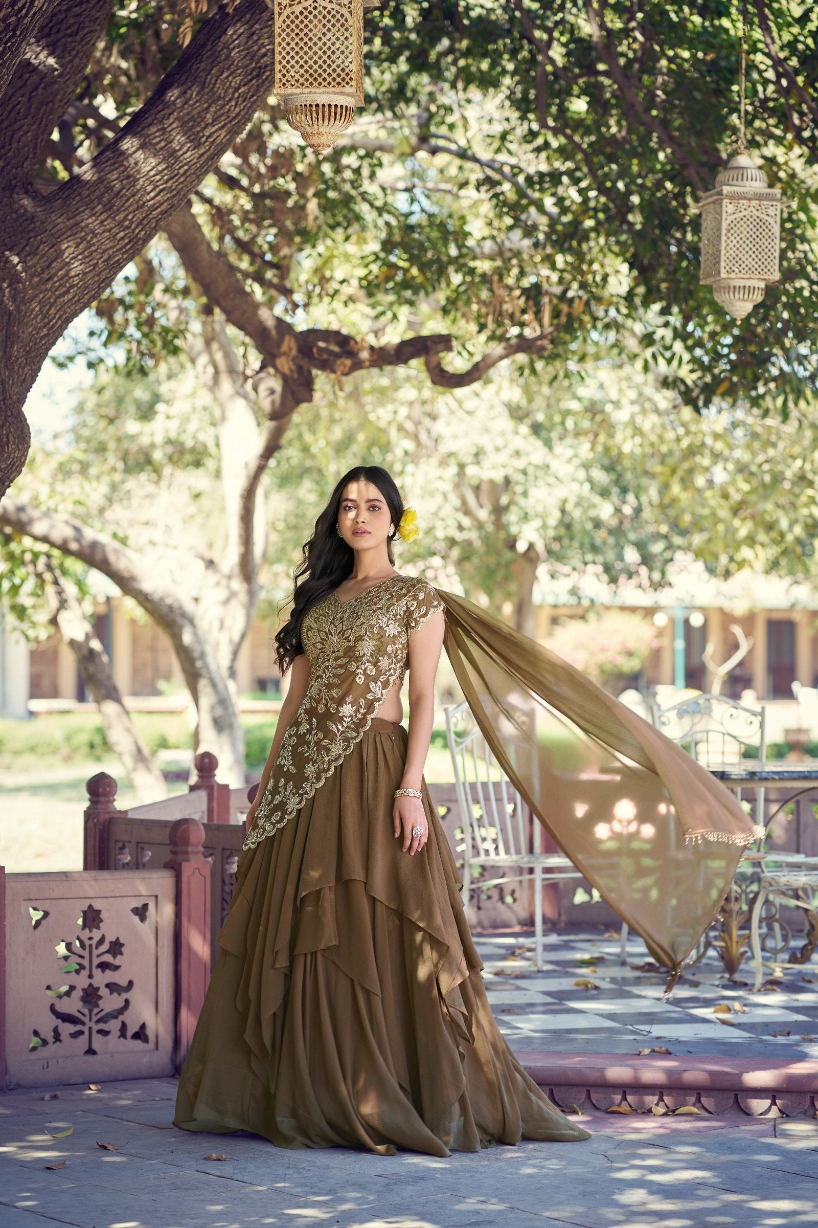 Coffee Marble Sequins Lehenga ClothsVilla