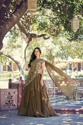 Coffee Marble Sequins Lehenga ClothsVilla