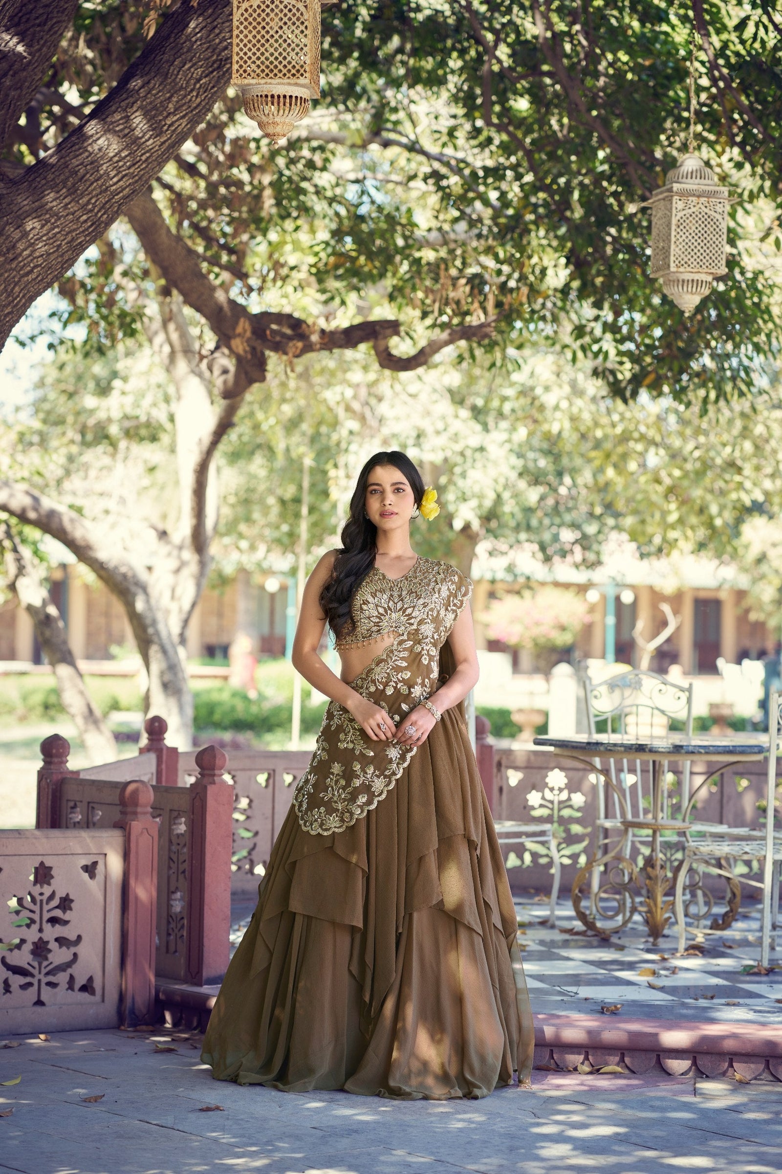 Coffee Marble Sequins Lehenga ClothsVilla