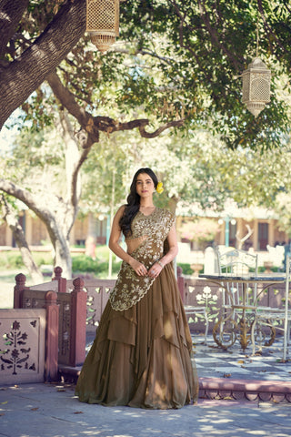 Coffee Marble Sequins Lehenga ClothsVilla