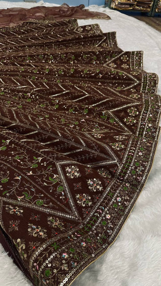 Coffee Silk Embroidered Lehenga Choli Set ClothsVilla