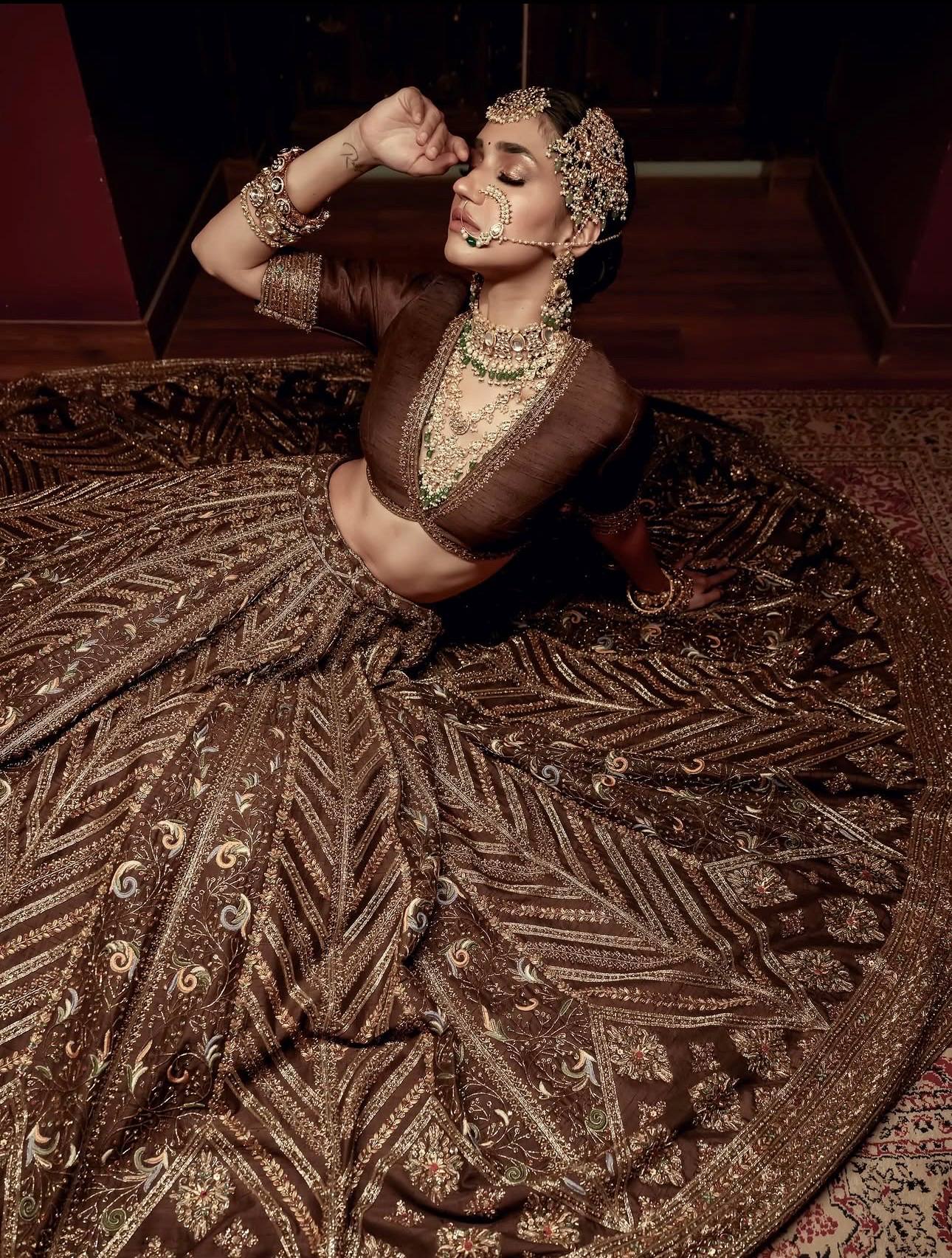 Coffee Silk Embroidered Lehenga Choli Set ClothsVilla