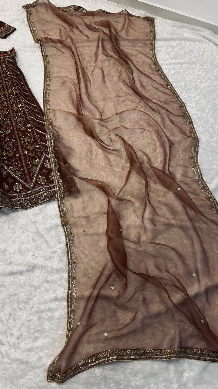 Coffee Silk Embroidered Lehenga Choli Set ClothsVilla