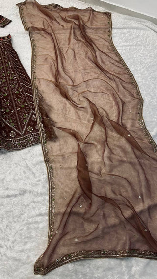 Coffee Silk Embroidered Lehenga Choli Set ClothsVilla