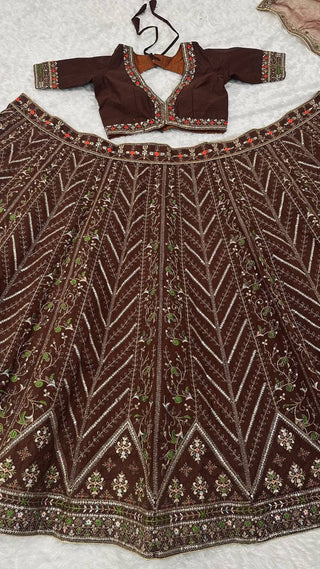 Coffee Silk Embroidered Lehenga Choli Set ClothsVilla
