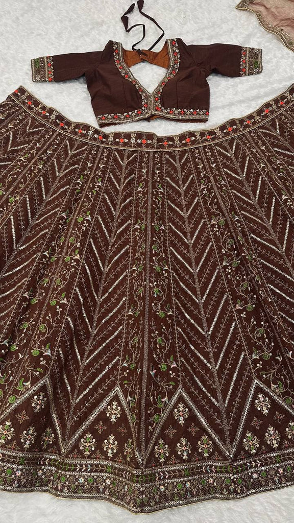 Coffee Silk Embroidered Lehenga Choli Set ClothsVilla