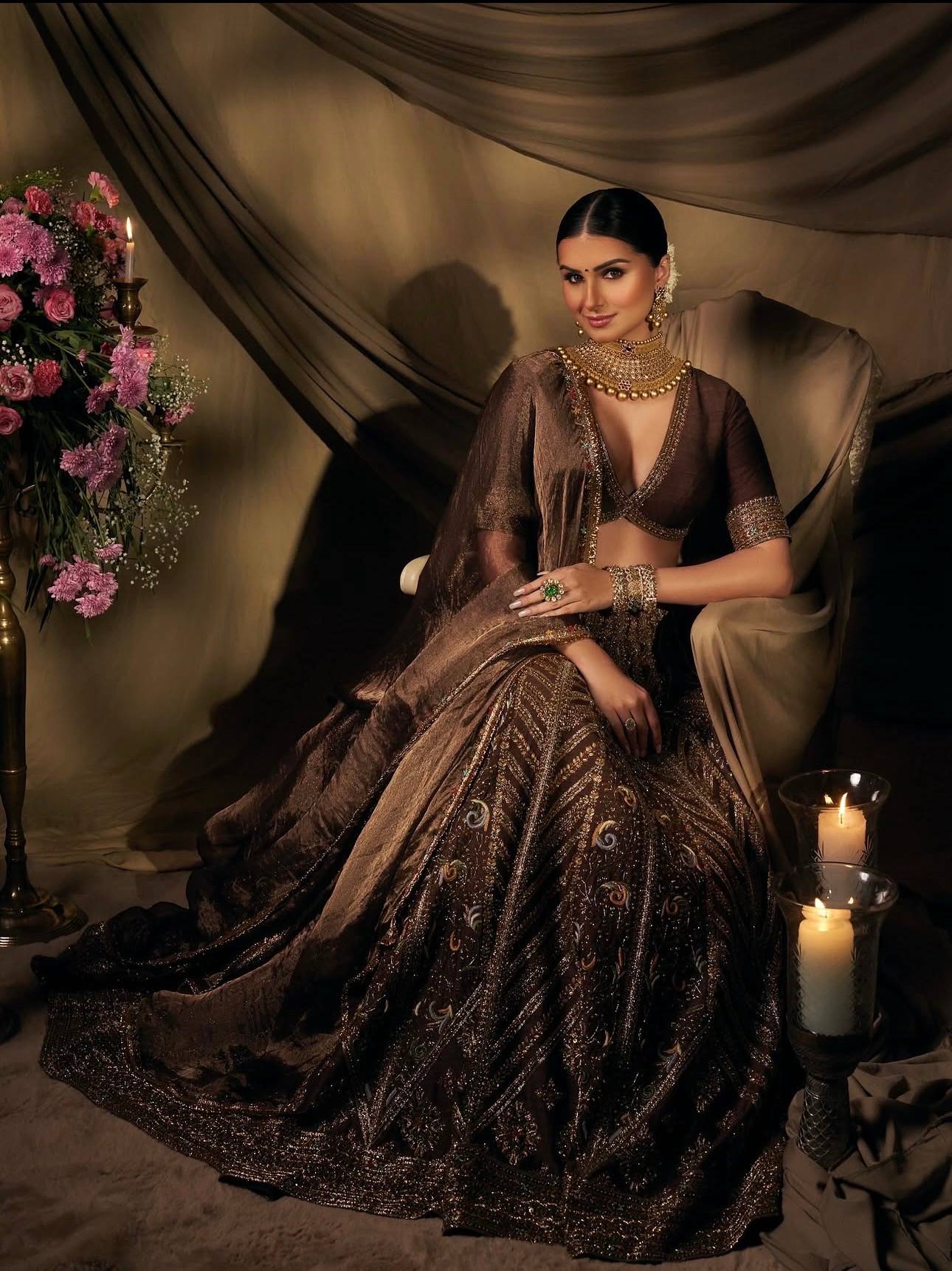 Coffee Silk Embroidered Lehenga Choli Set ClothsVilla