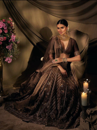 Coffee Silk Embroidered Lehenga Choli Set ClothsVilla