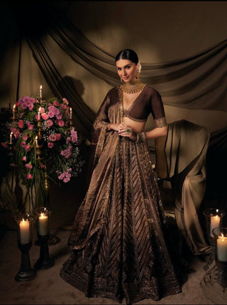 Coffee Silk Embroidered Lehenga Choli Set ClothsVilla