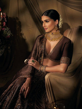Coffee Silk Embroidered Lehenga Choli Set ClothsVilla