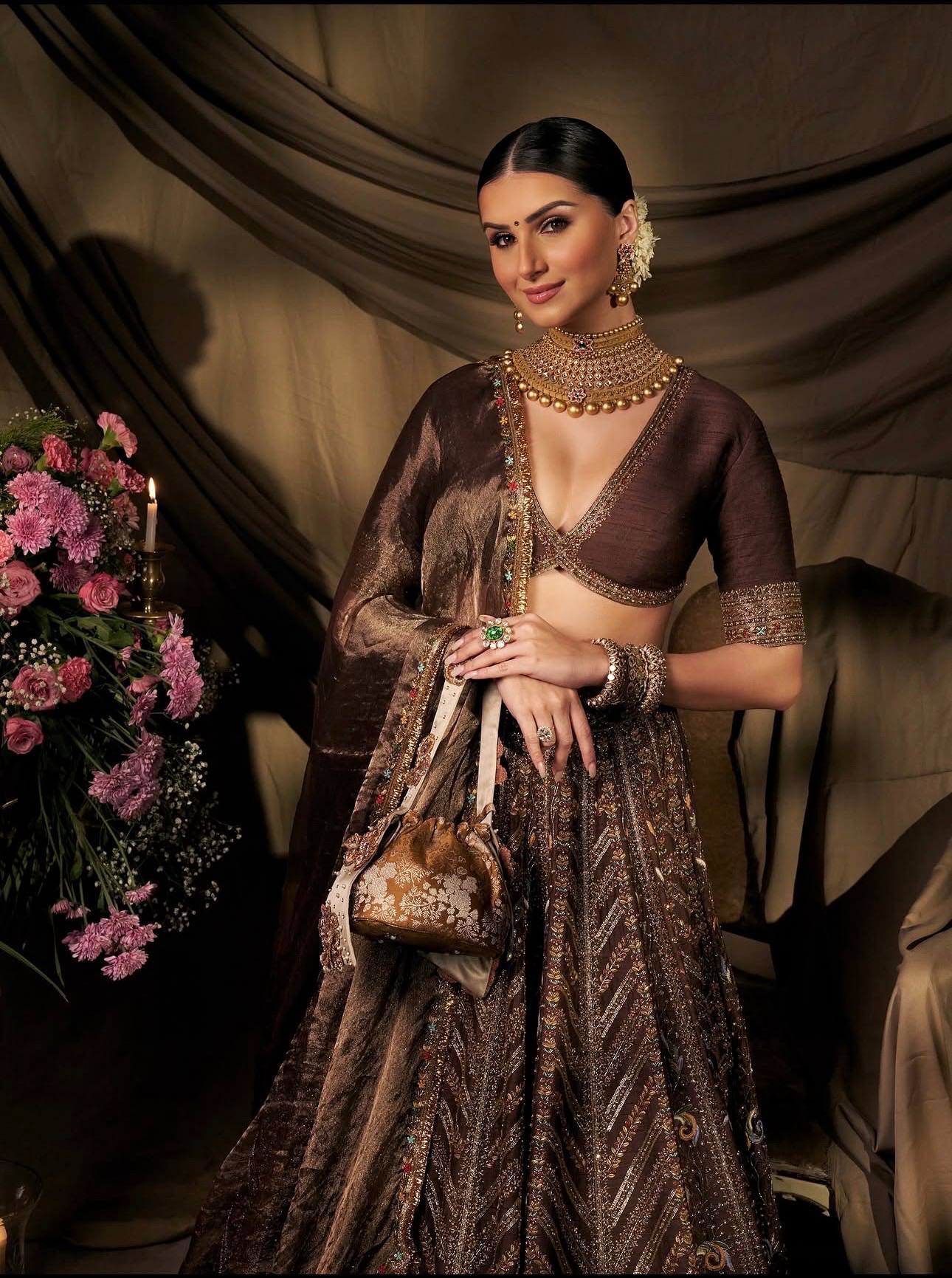 Coffee Silk Embroidered Lehenga Choli Set ClothsVilla