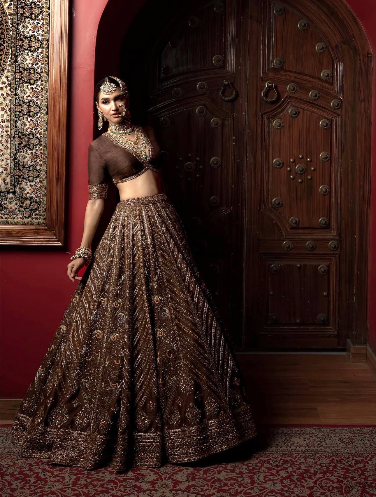 Coffee Silk Embroidered Lehenga Choli Set ClothsVilla