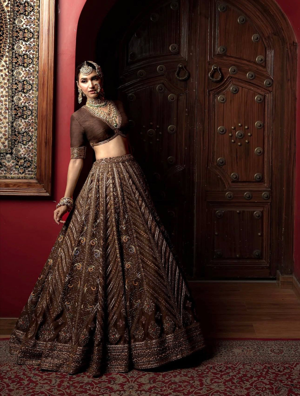 Coffee Silk Embroidered Lehenga Choli Set ClothsVilla