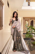 Load image into Gallery viewer, Coffee Weightless Marbal Floral Printed Saree with Lace Border &amp; Matching Blouse ClothsVilla