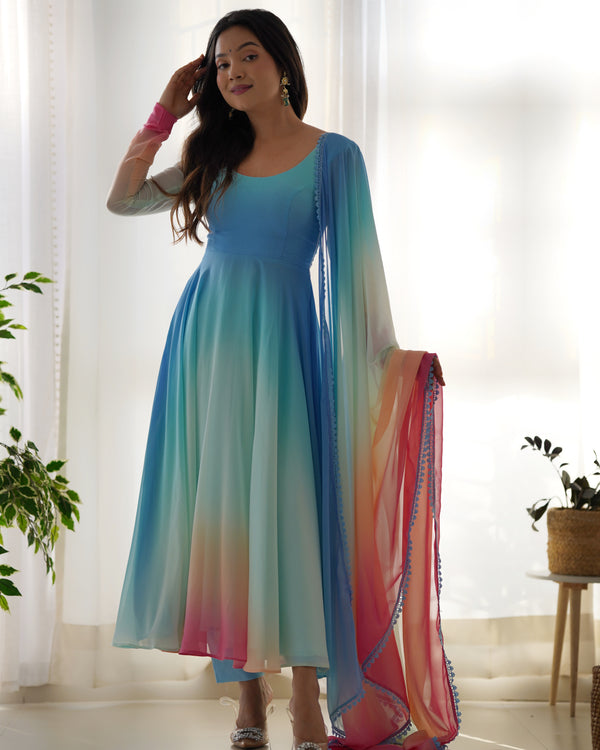 Colorful Dazzling Fox Georgette Anarkali Suit for Weddings & Festivities ClothsVilla