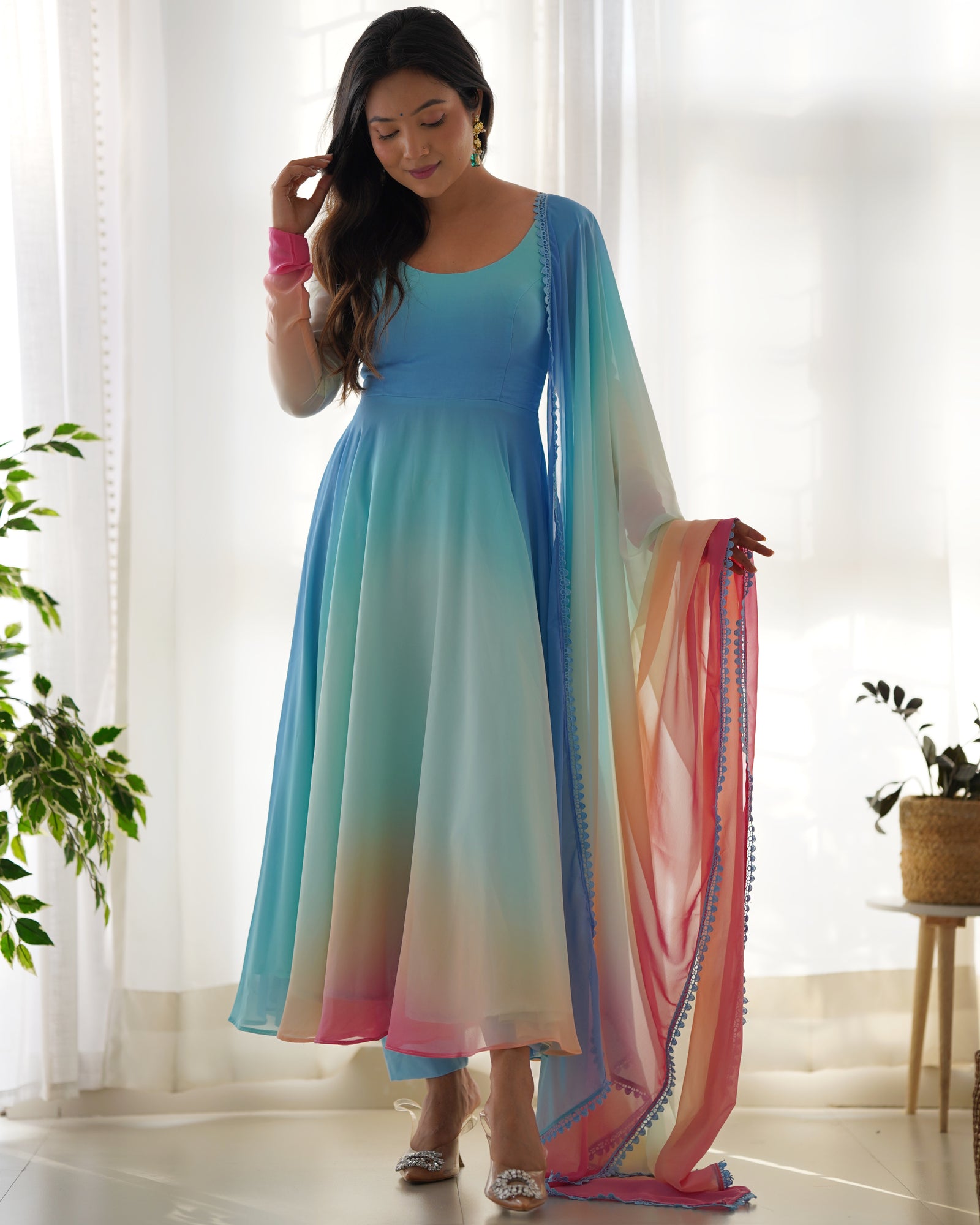 Colorful Dazzling Fox Georgette Anarkali Suit for Weddings & Festivities ClothsVilla