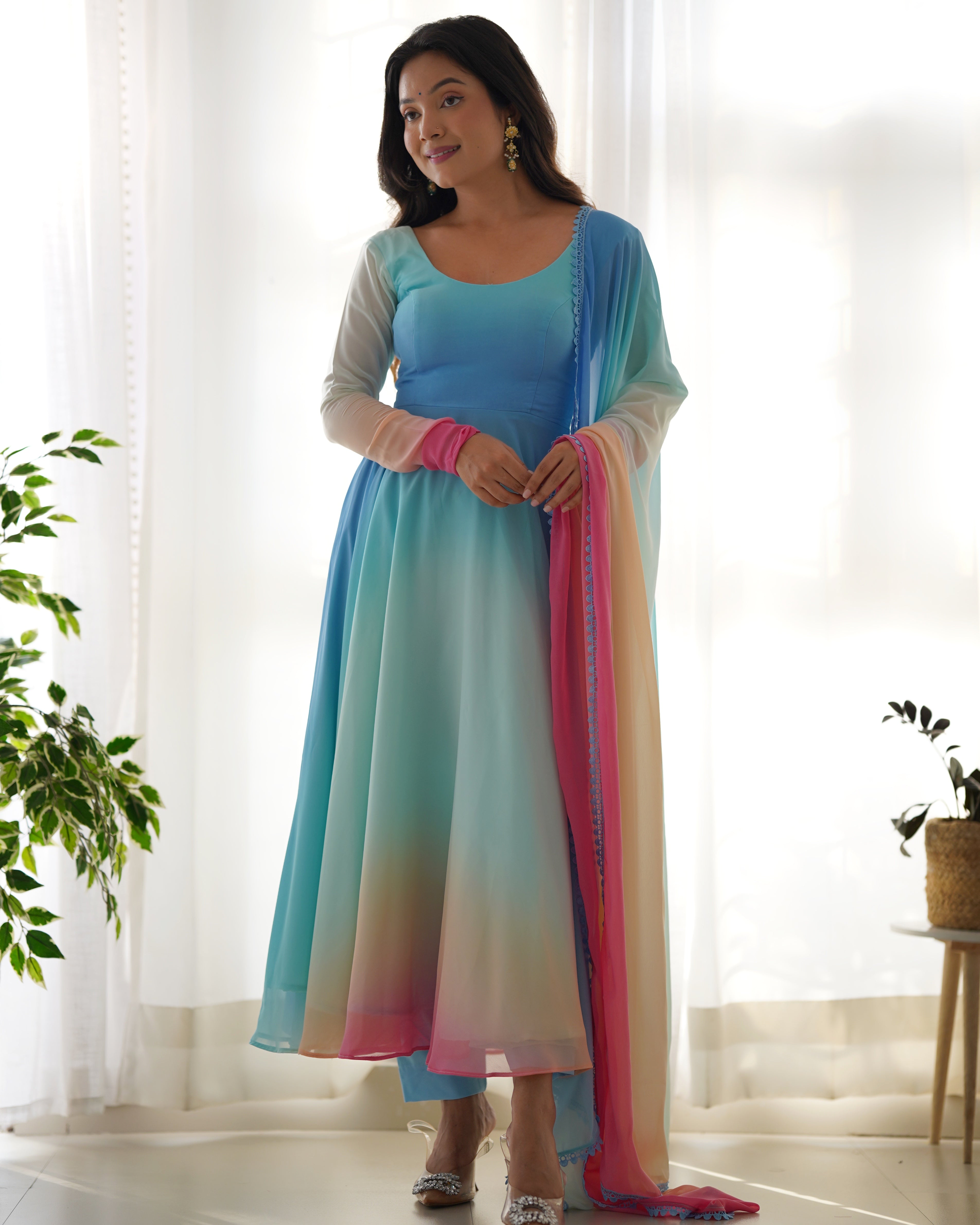 Colorful Dazzling Fox Georgette Anarkali Suit for Weddings & Festivities ClothsVilla