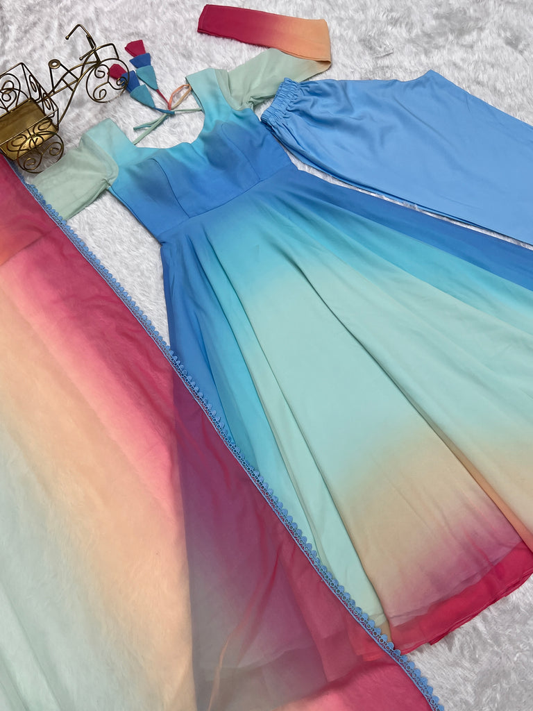Colorful Dazzling Fox Georgette Anarkali Suit for Weddings & Festivities ClothsVilla