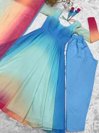 Colorful Dazzling Fox Georgette Anarkali Suit for Weddings & Festivities ClothsVilla