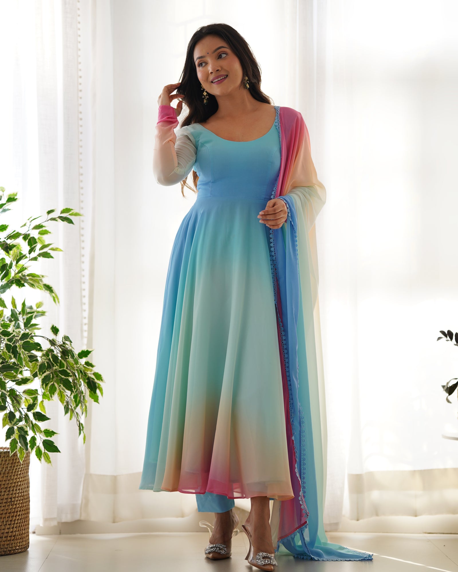 Colorful Dazzling Fox Georgette Anarkali Suit for Weddings & Festivities ClothsVilla