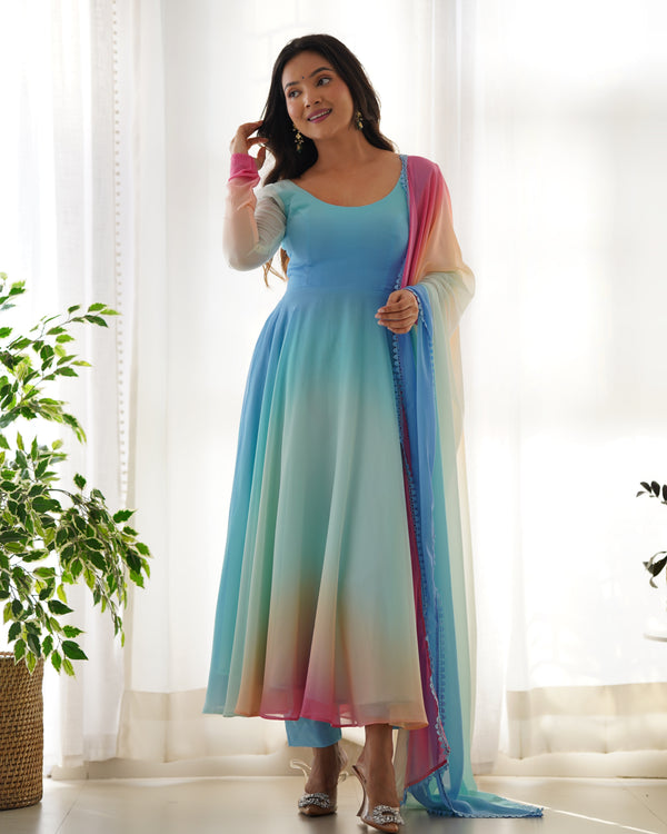 Colorful Dazzling Fox Georgette Anarkali Suit for Weddings & Festivities ClothsVilla